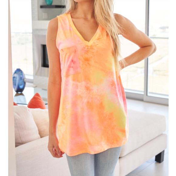 NEW WHITE BIRCH v-neck tie dye tank in orange - Picture 1 of 3